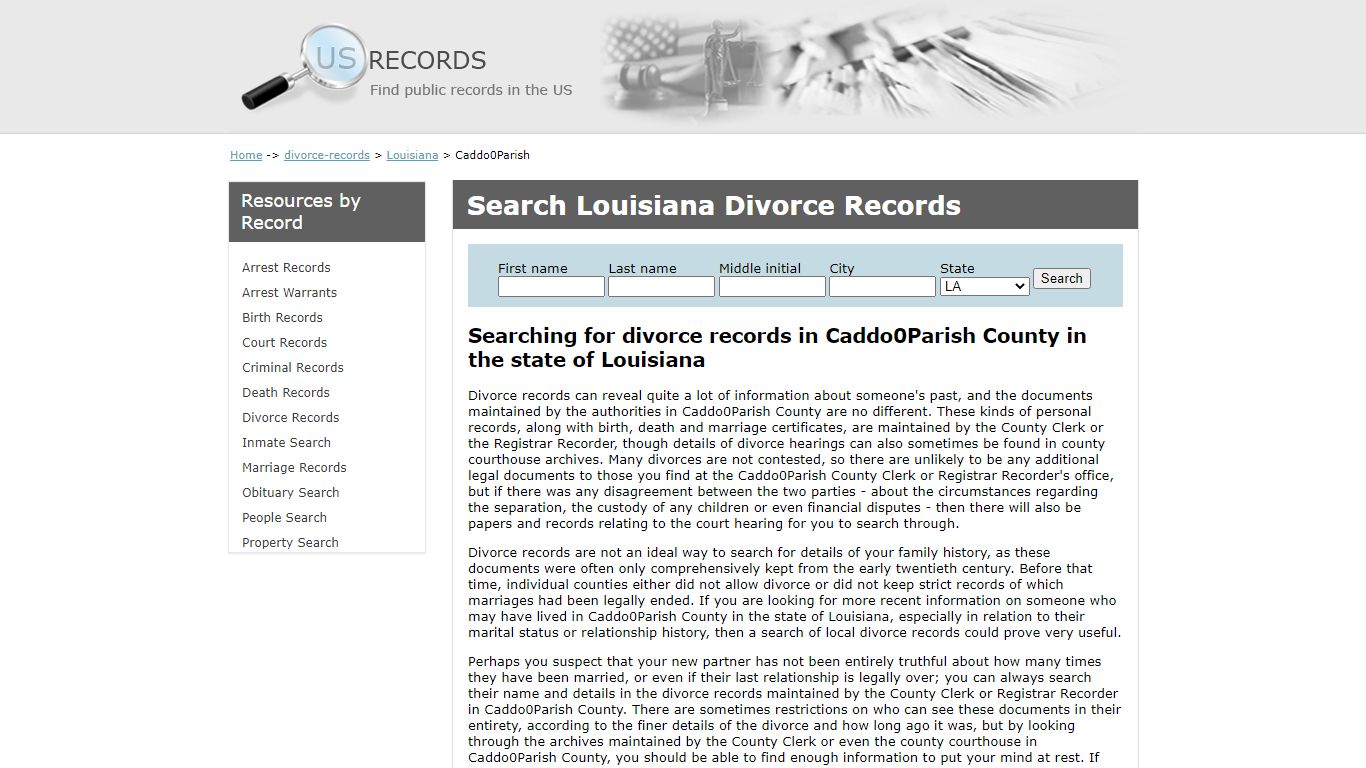Search Divorce Records Caddo Parish Louisiana | US Records